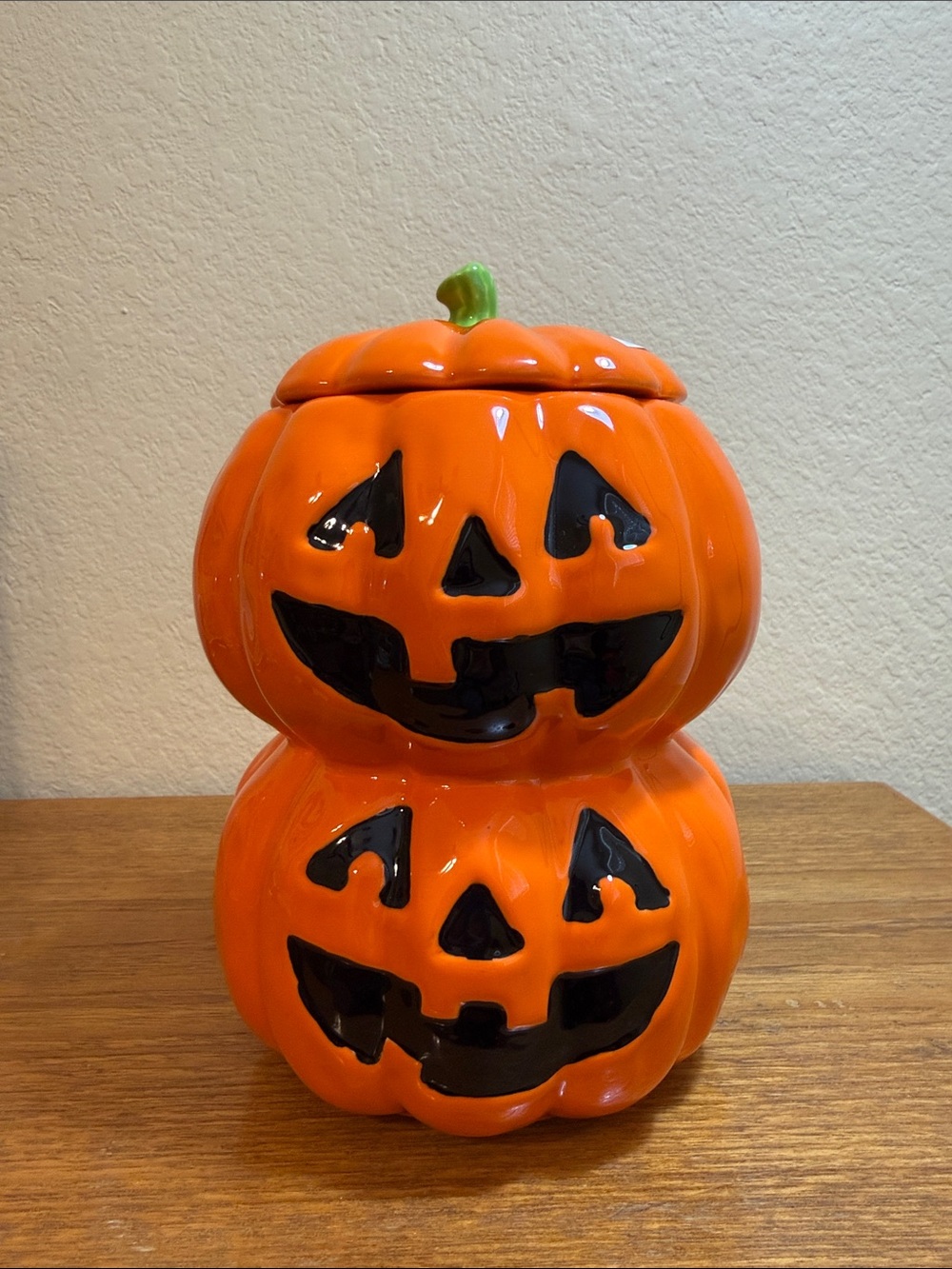 Halloween Stacked Jack-o-lantern Ceramic Cookie Jar/Candy Holder